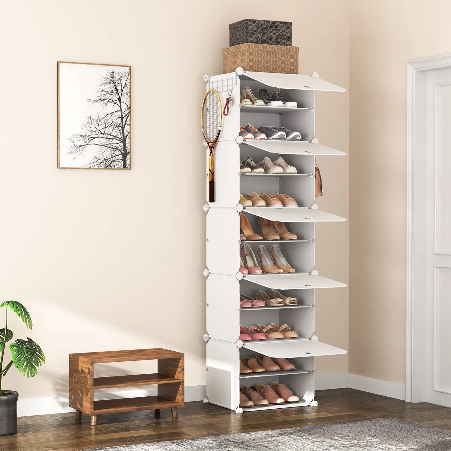 Vicye Scarpiera Organizer 10 Ripiani 20 Paia Portatile Bianco