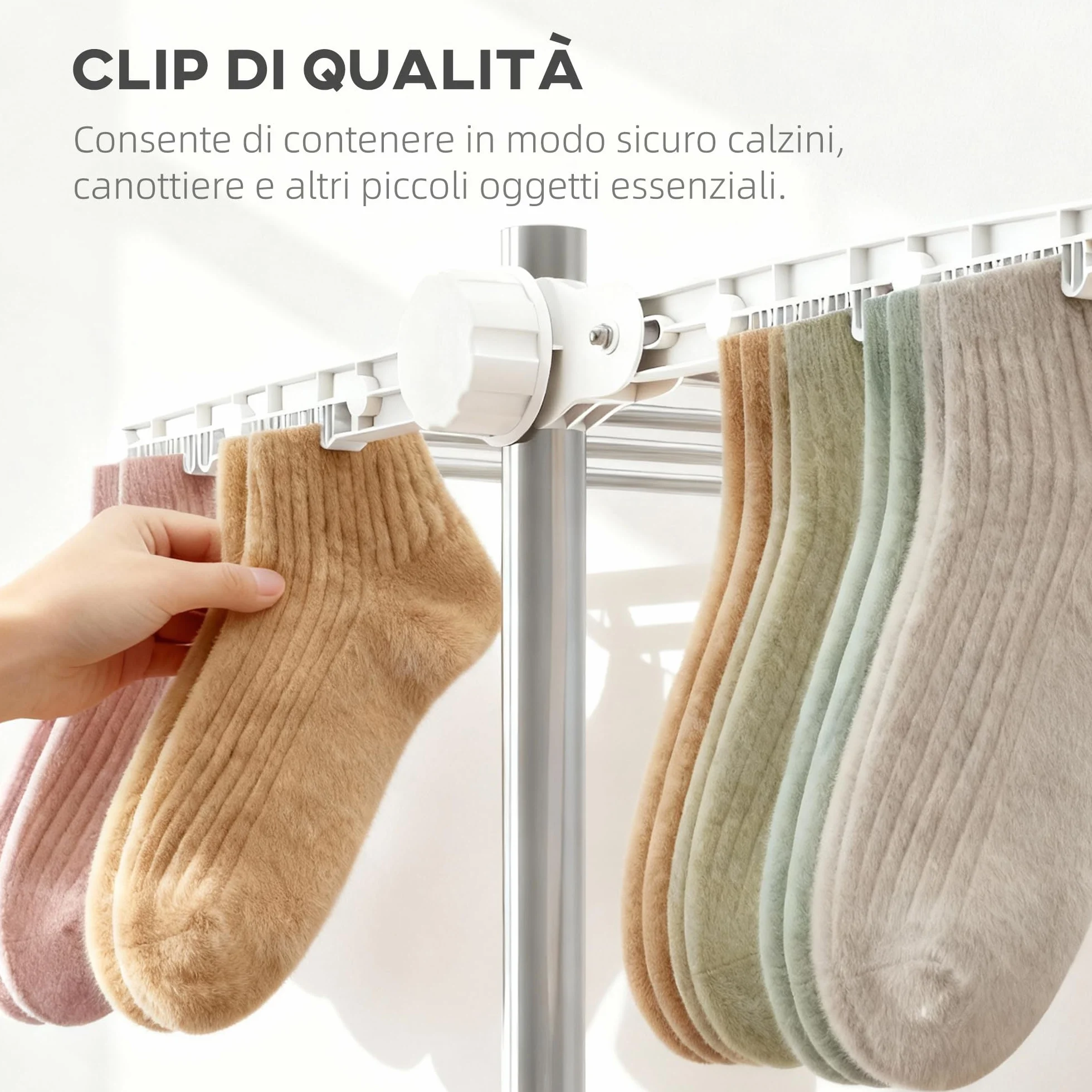 HOMCOM Stendibiancheria Verticale a Torre 4 Livelli, Stendino Pieghevole Salvaspazio in Acciaio Inox con 6 Ruote, 142x55x172cm, Bianco