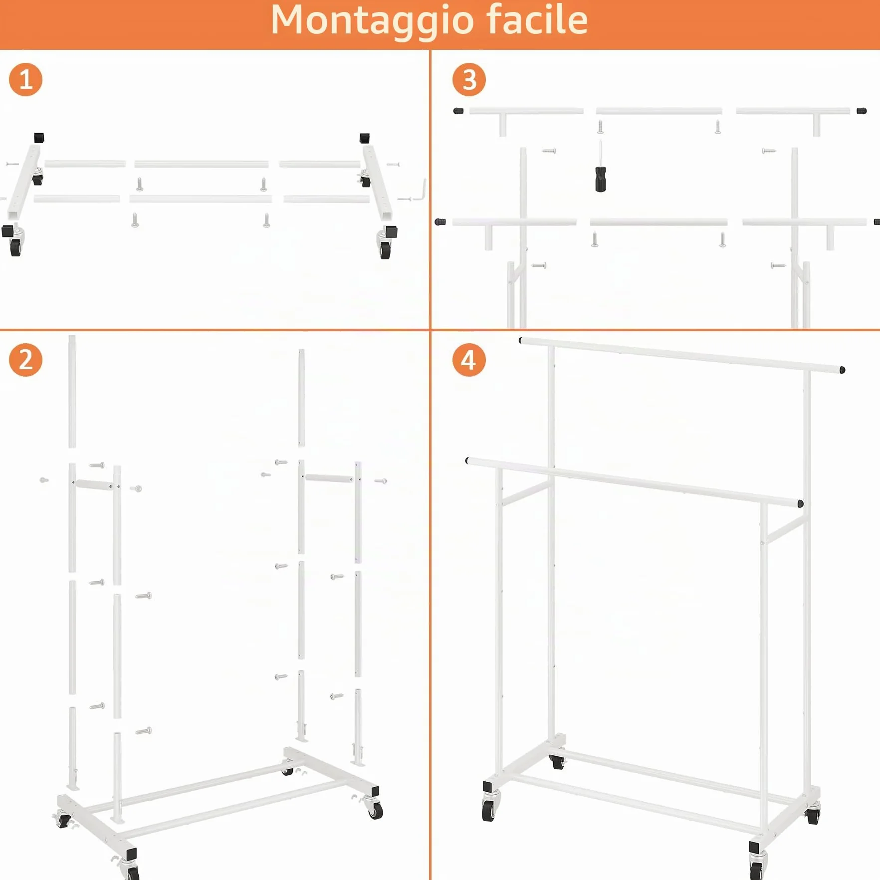 Calmootey Appendiabiti a doppia asta, appendiabiti portatile per camera da letto, soggiorno, negozio di abbigliamento, bianco