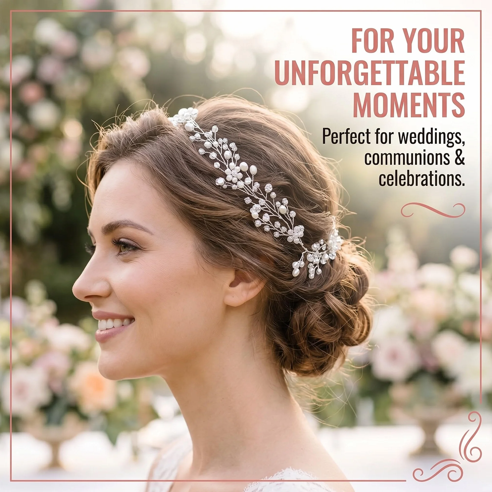 Coroncina Comunione Bambina Diadema Perle 35 cm Accessorio Prima Comunione Battesimo