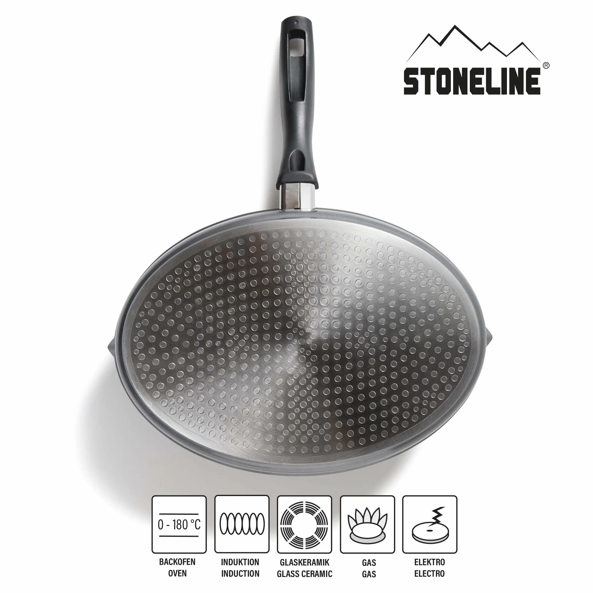 STONELINE Padella Ovale 35x24 cm, Padella Pesce Alluminio Pressofuso, Coperchio, Bistecchiera Grande Ovale, Rivestimento Antiaderente con Vere Particelle di Pietra, a Induzione, Tutti i Piani Cottura