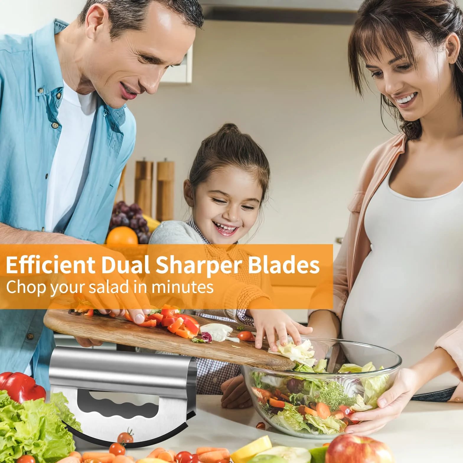 Tritatutto per insalata con coperchio protettivo, coltelli portatili in acciaio inox con doppia lama per lattuga e verdure, facile da macinare verdure, utensile da cucina per insalata per