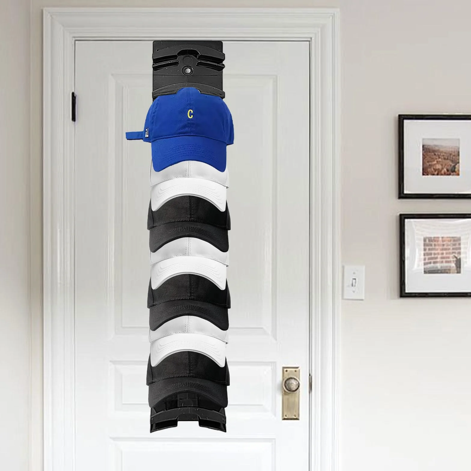 2 Pezzi Porta Cappelli da Parete, con Adesivo Forte/Trapano a Muro, Due Metodi di Fissaggio, Materiale Plastico, Possono Sostenere 20 Cappellini (Nero)