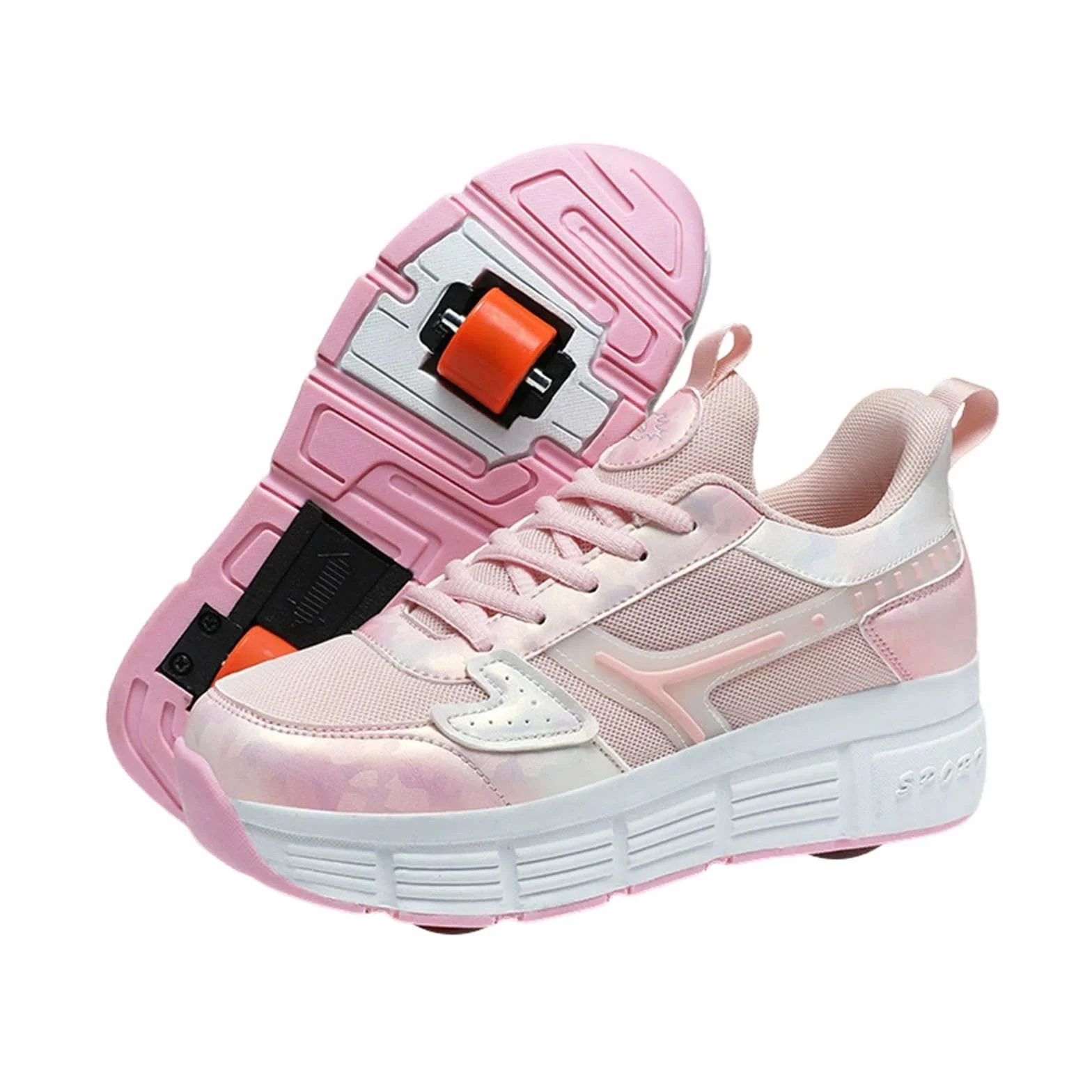 Surwin Scarpe con Rotelle Bambino, Scarpe con Ruote Posteriori Retrattili, Sneaker con Rotelle Bambini Ragazzo Ragazza Unisex Sneaker Skateboard con Lacci Traspirante, 30 EU-41 EU