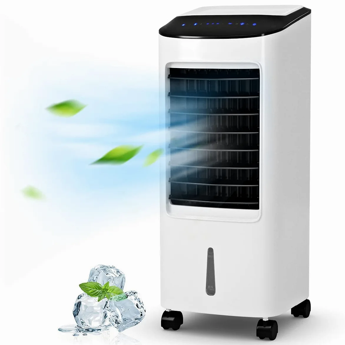 GYMAX Raffrescatore d'Aria senza Tubo, 65W Condizionatore Portatile con Ghiaccio e Acqua 7L, 3 in 1 Raffrescatore Evaporativo Oscillazione Automatica, Timer 7,5h Telecomando per Casa e Ufficio, Bianco