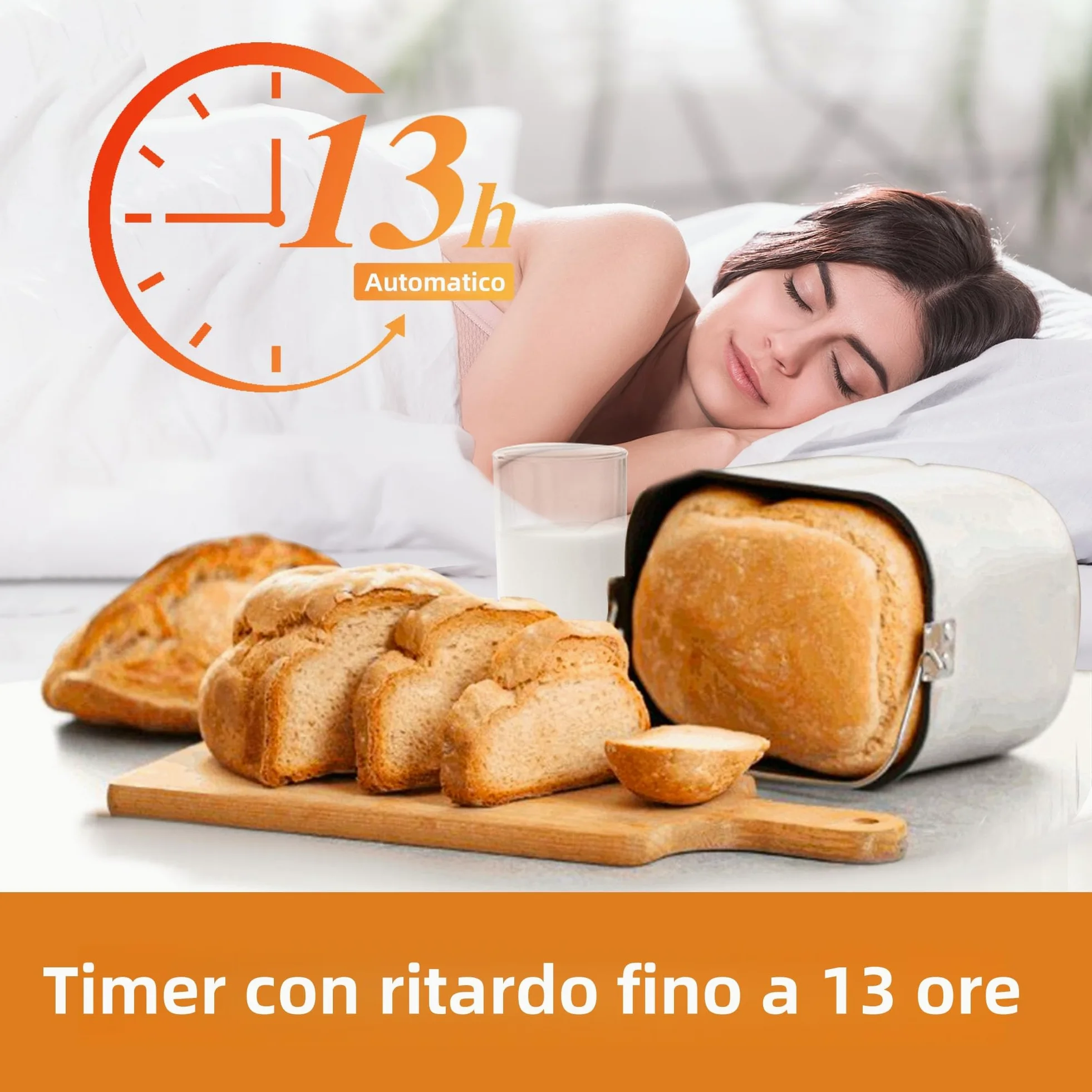 Macchina per il Pane, Kitchen in the Box Macchina del Pane con 12 Programmi, 900g, Senza Glutine, Dispenser Frutta Secca, Teglia Antiaderente, 3 Livelli di Cottura, Timer 13H e 1H Caldo (Bianco)
