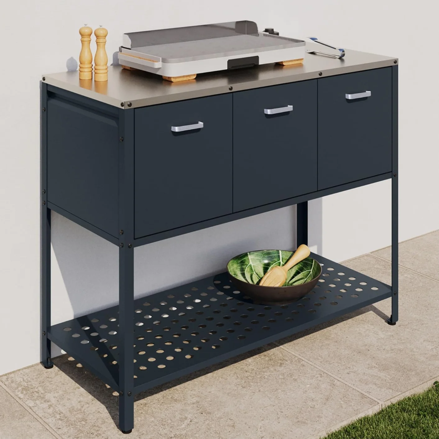 IDMarket - Cucina da esterno PAREO a 3 ante con 1 ripiano in acciaio grigio antracite