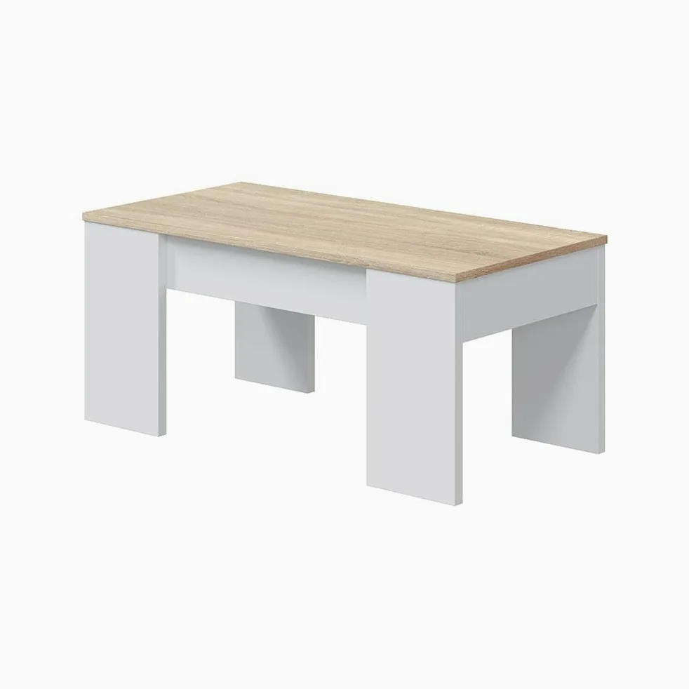 Habitdesign 0F1640A - Tavolino da salotto Low Cost, tavolo da pranzo colore Rovere Canadese - Bianco Artik, misura 100 cm (lunghezza) x 45-56 cm (altezza) x 50 cm (profondità)