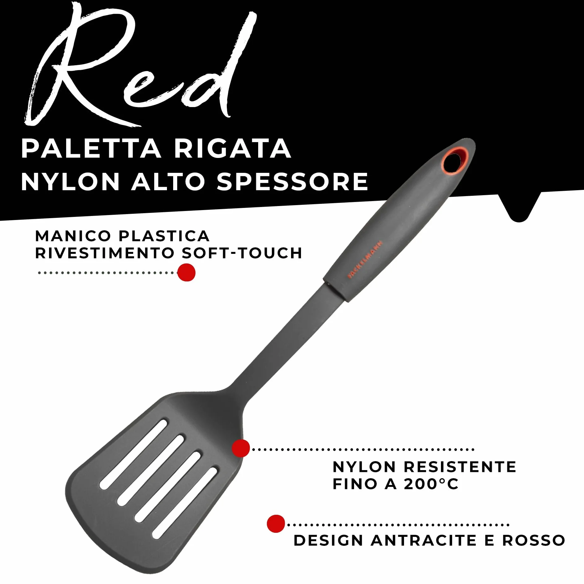 Fackelmann Paletta Forata, Nylon, Grigio Antracite e Rosso