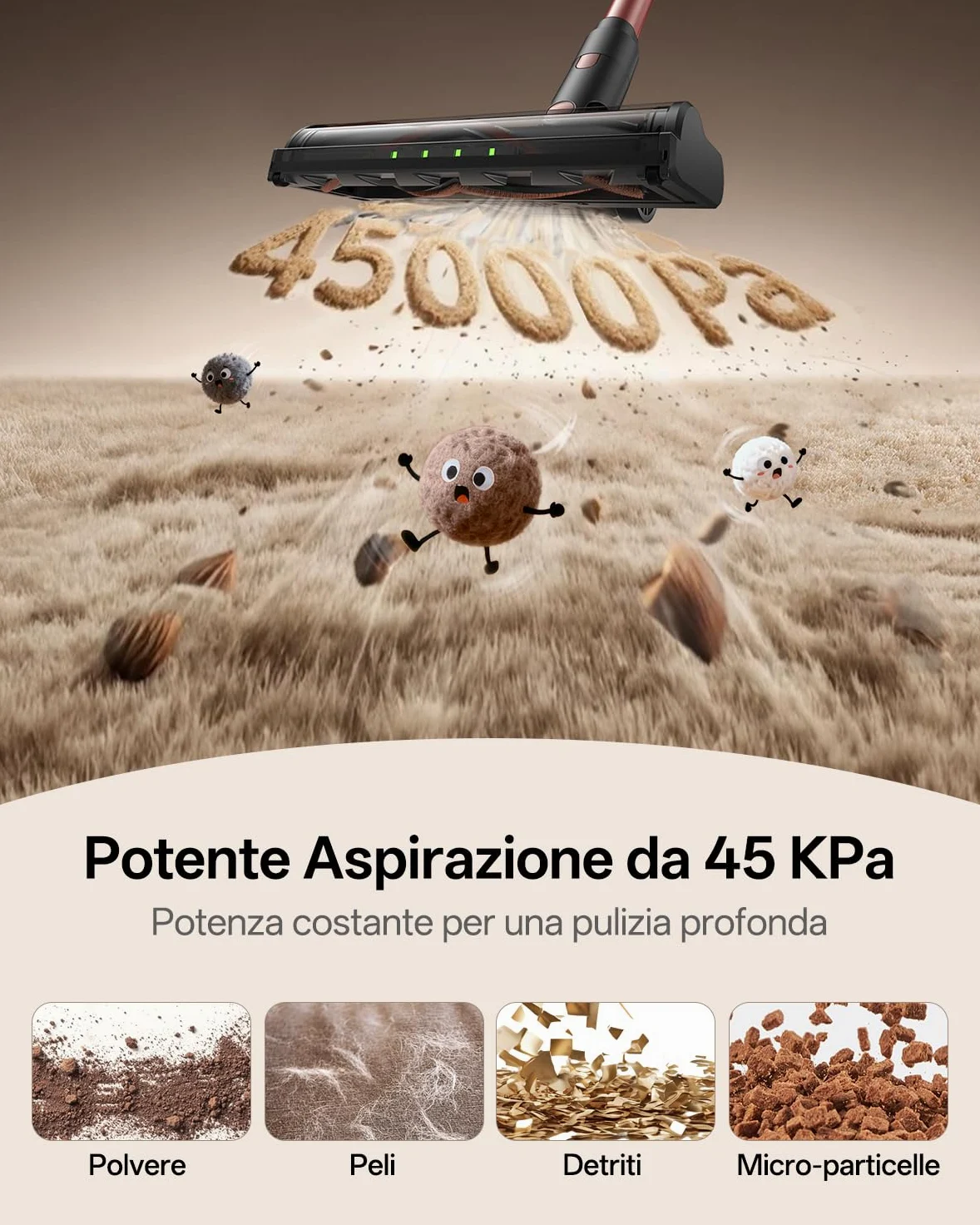 Vexilar Aspirapolvere Senza Fili Potente 45000Pa/ 45 Min, V10Pro Scopa Elettrica Senza Fili Antigroviglio,Ultraleggero,Aspirapolvere Senza Sacco per Pavimenti/Tappeti