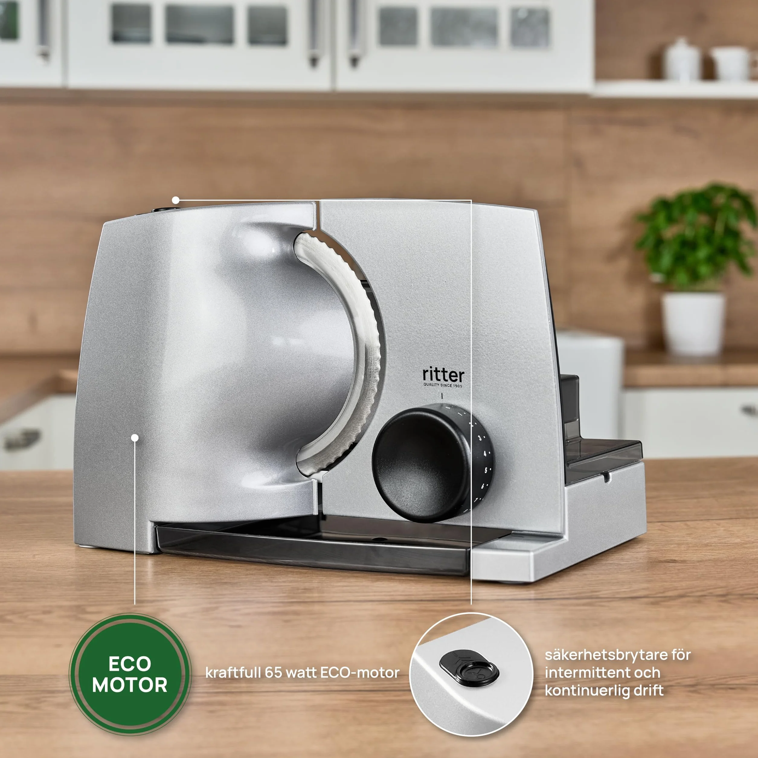 Ritter Compact 1 Affettatrice Elettrica con Motore Eco, 65 W, Metallico, Griggio