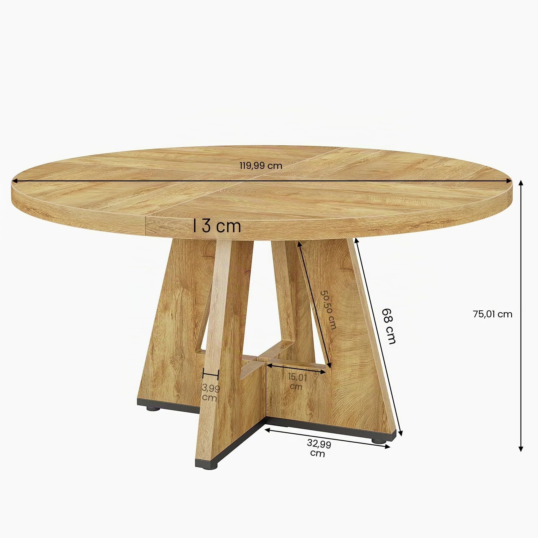 Tribesigns, tavolo da pranzo rotondo in legno da 119 cm per cucina, tavolo da 119 cm per 4-6 persone, mobili in stile fattoria con piano in legno e base a croce, legno chiaro