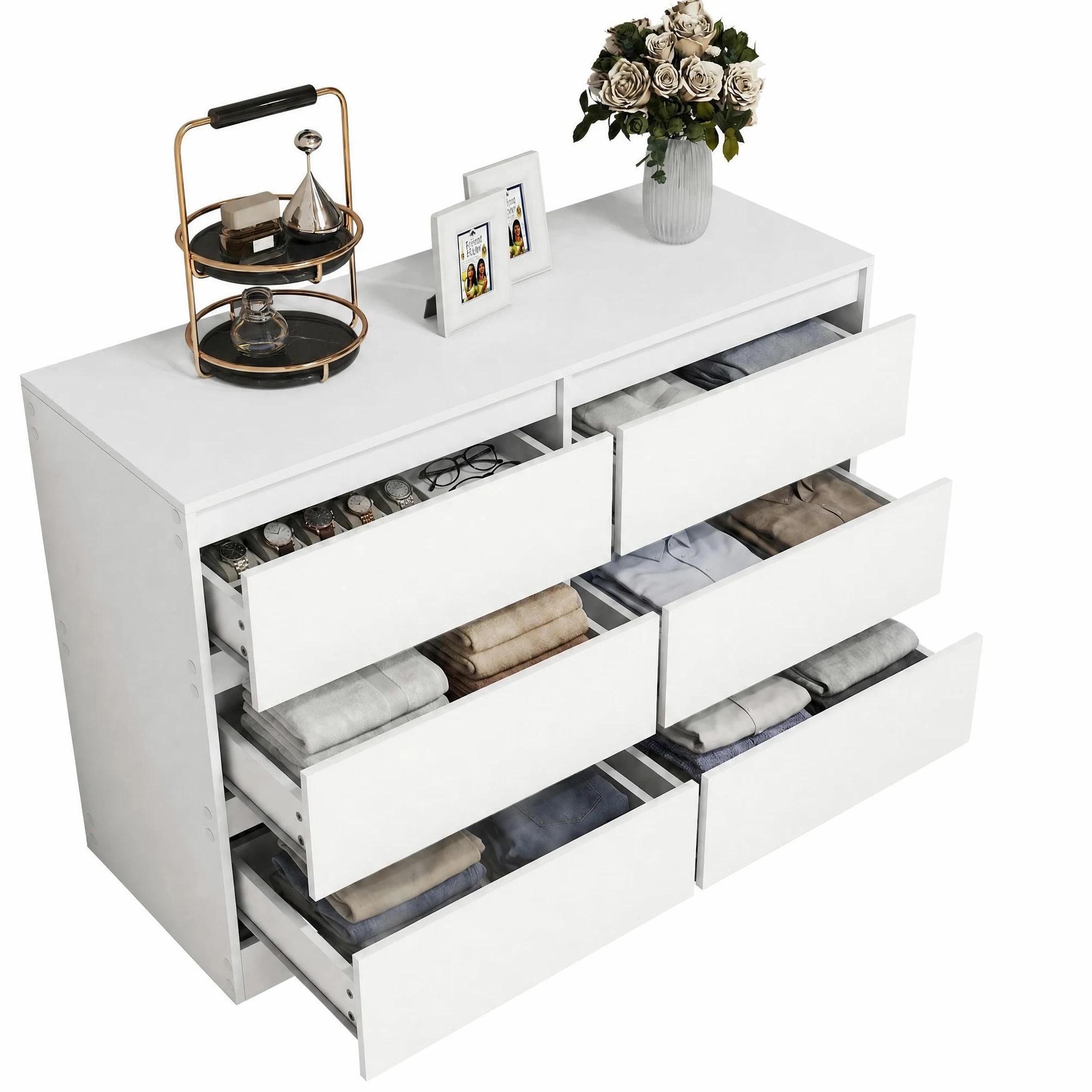 Cassettiera Camera da Letto, Moderna Comò Camera da Letto in Legno, per Soggiorno, Sala da Pranzo e Corridoio, 100 x 37 x 69 cm，Bianco