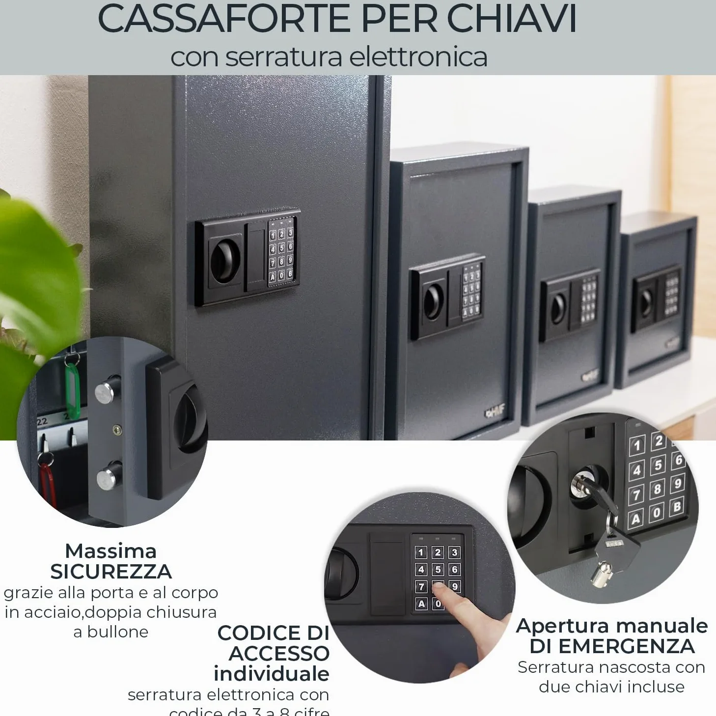 HMF Cassaforte Portachiavi con codice numerico, Armadietto Portachiavi con serratura elettronica | 30 ganci | 30 x 28 x 10 cm | Antracite
