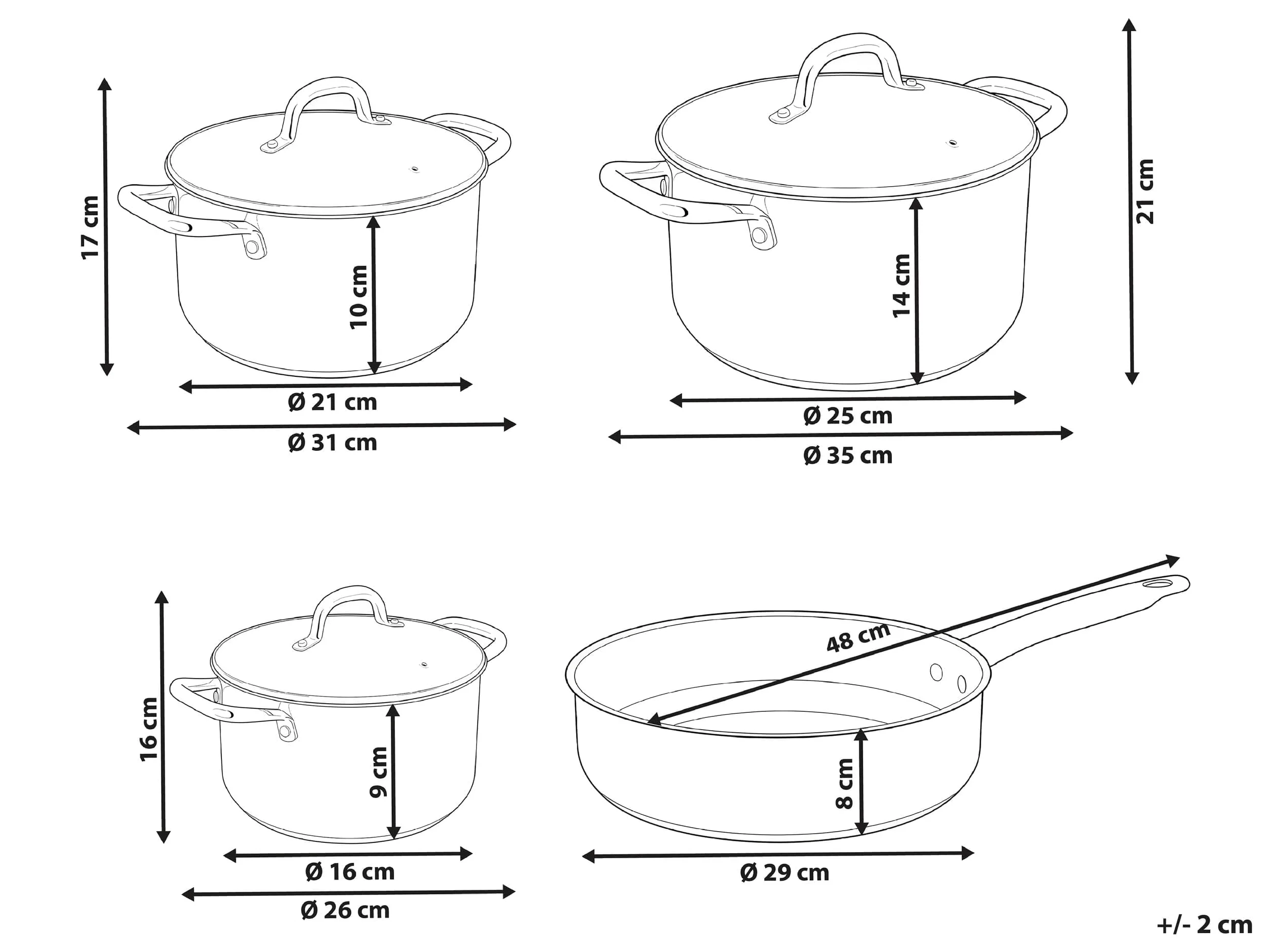 Set di pentole e padelle da 7 pezzi 3 pentole e 1 padella in acciaio inossidabile con coperchi argento