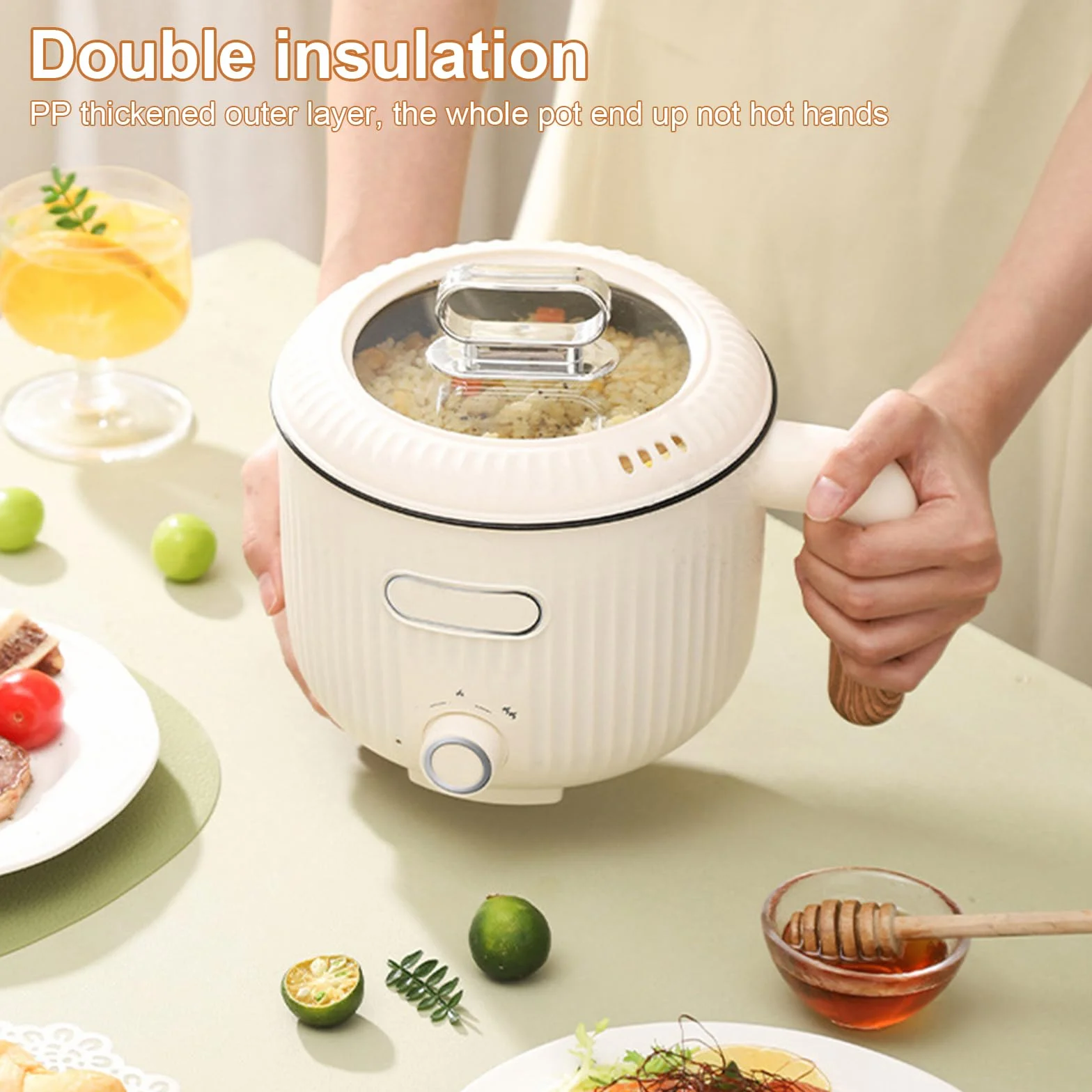 Elettrico Hot Pot Portatile Antiaderente Multicooker con Cestello a Vapore, Acciaio Inox, Doppio Controllo Potenza