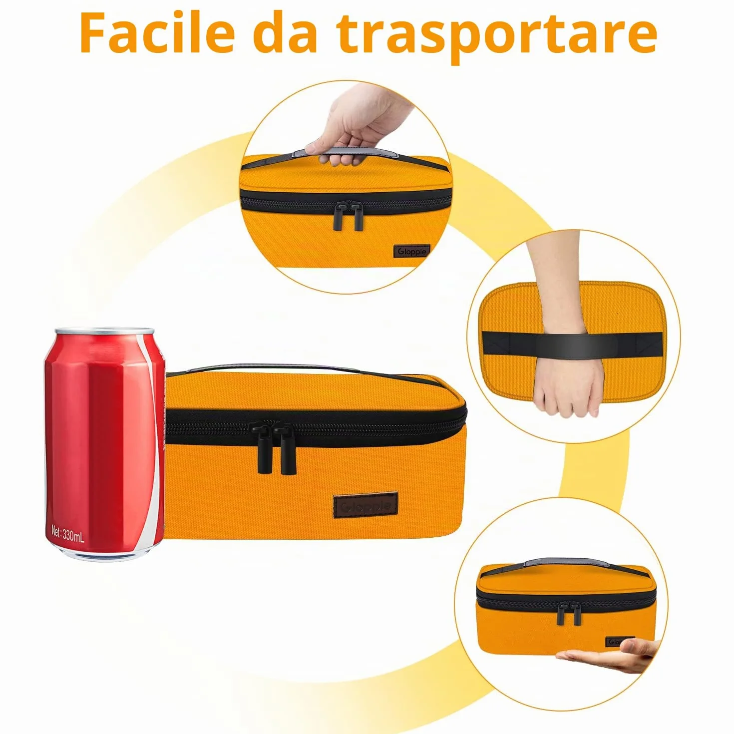 Gloppie - Mini Lunch Box Piccola Borsa per il pranzo per gli uomini Donne - Isolato LunchBox Termico Pranzo Scatole Pranzo Secchio Bento Box contenitori per alimenti Riutilizzabili Panini Box,Arancia