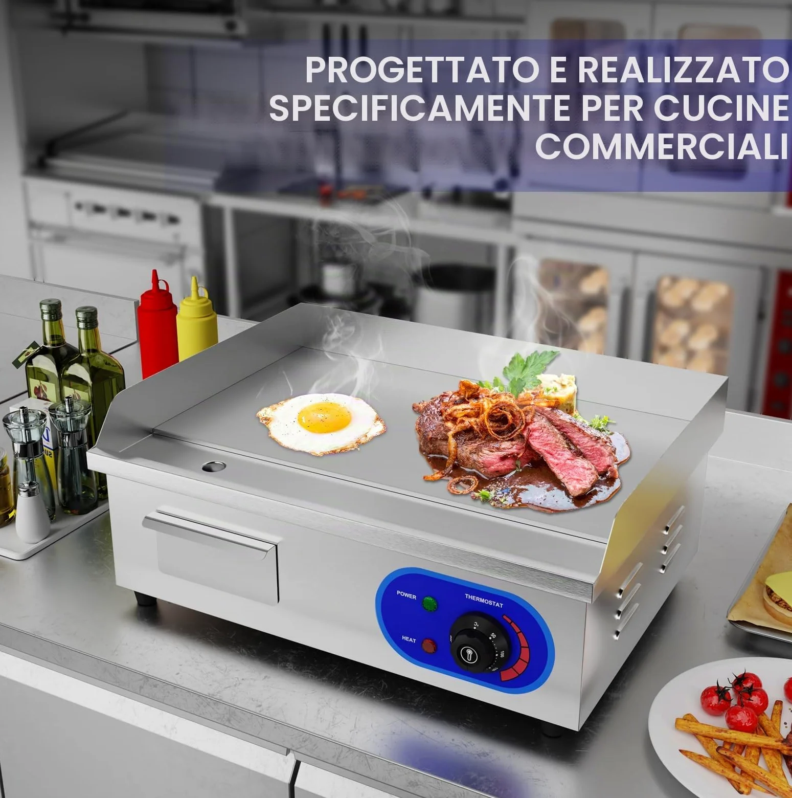 Piastra Elettrica Professionale Griglia BBQ Grill In Acciaio Inox da banco 3000 W 220-240 V Piastra Elettrica Commerciale con Certificazione CE
