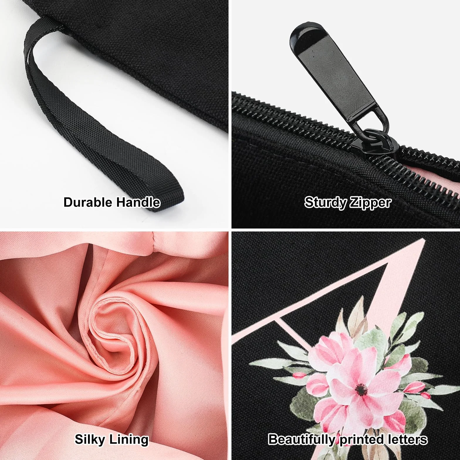 Vavabox Beauty case con iniziali personalizzate dalla A alla Z, regalo di compleanno per donne, regalo per sposa, damigella d'onore (A, 01-Nero)