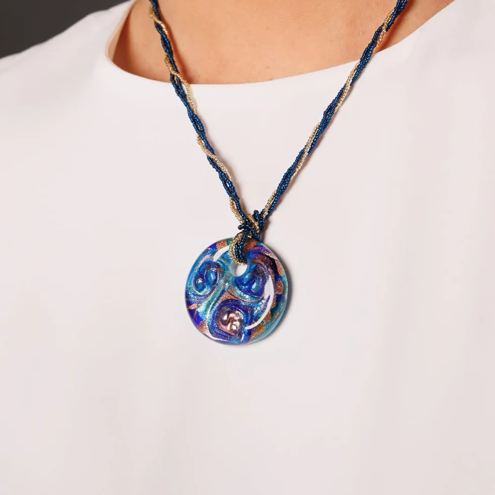 Collana Donna Medaglia Vetro Murano Argento 925 Gioiello Made in Italy