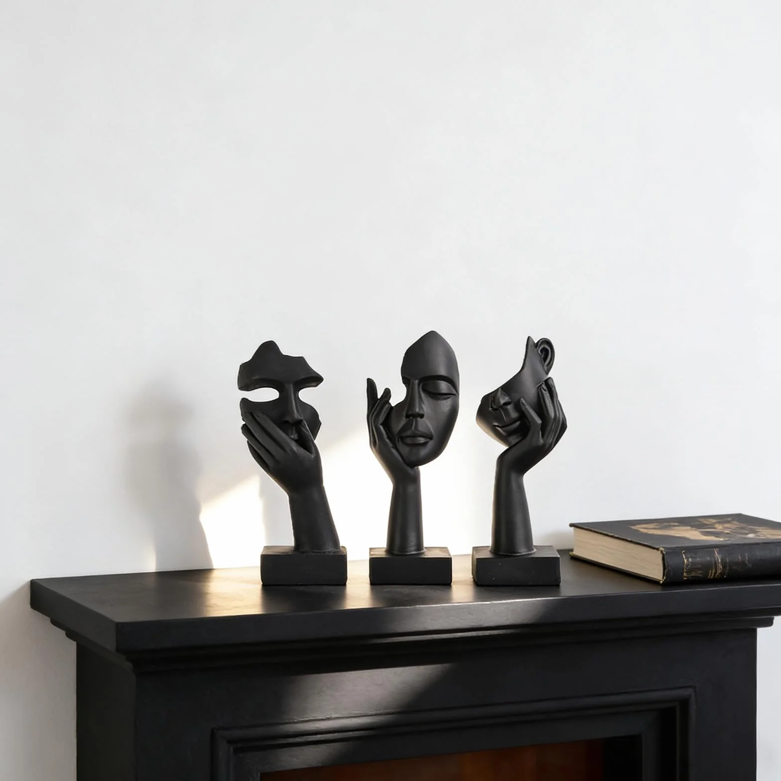 Statua con Volto di Donna Nera Decorazione per Casa Moderna Set da 3 Pezzi