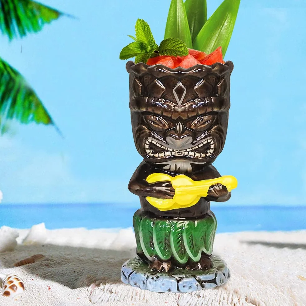 Tiki Tazze per cocktail in ceramica hawaiana, set di 4 grandi