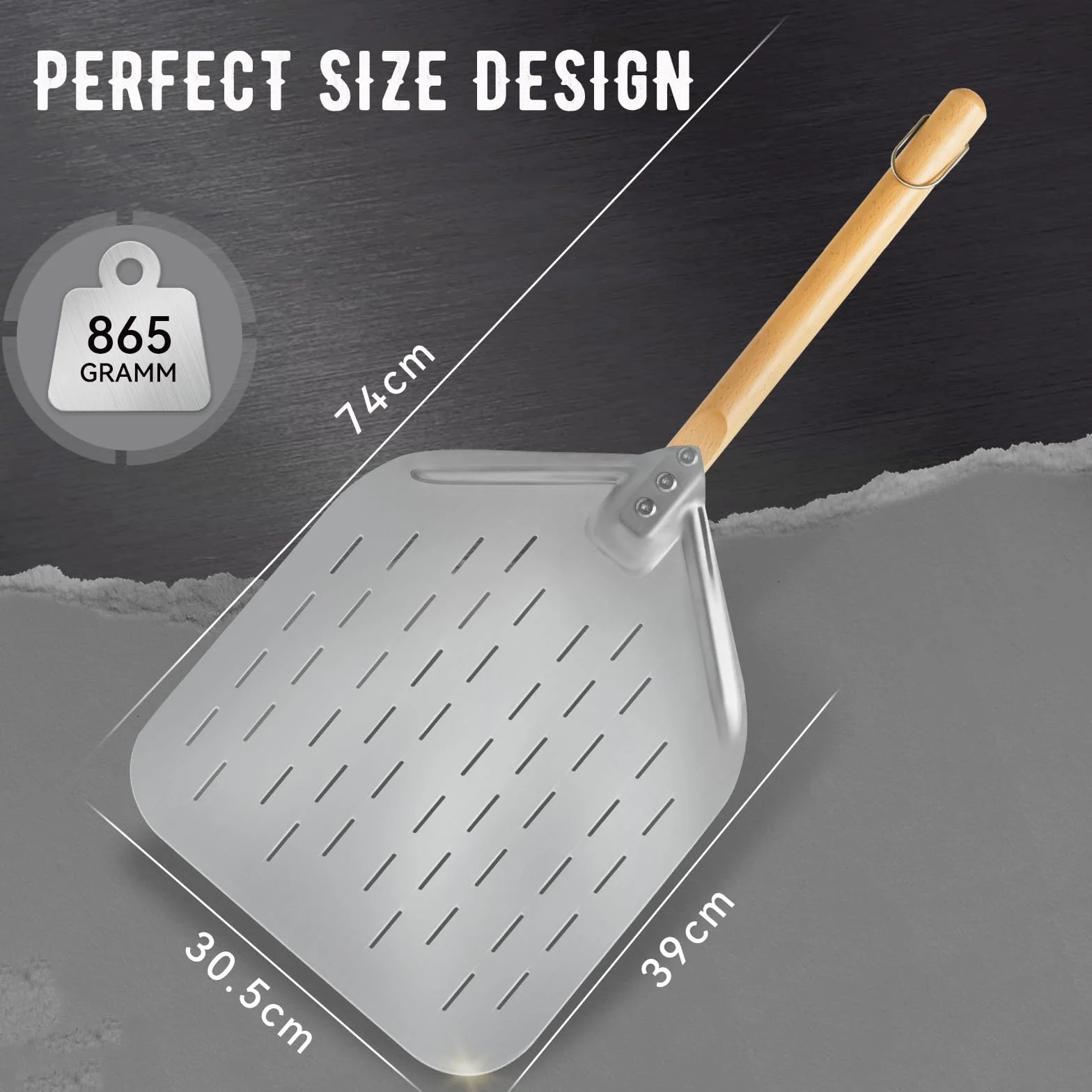 Pala per pizza in acciaio inox 39 x 30,5 cm 74 cm manico rimovibile