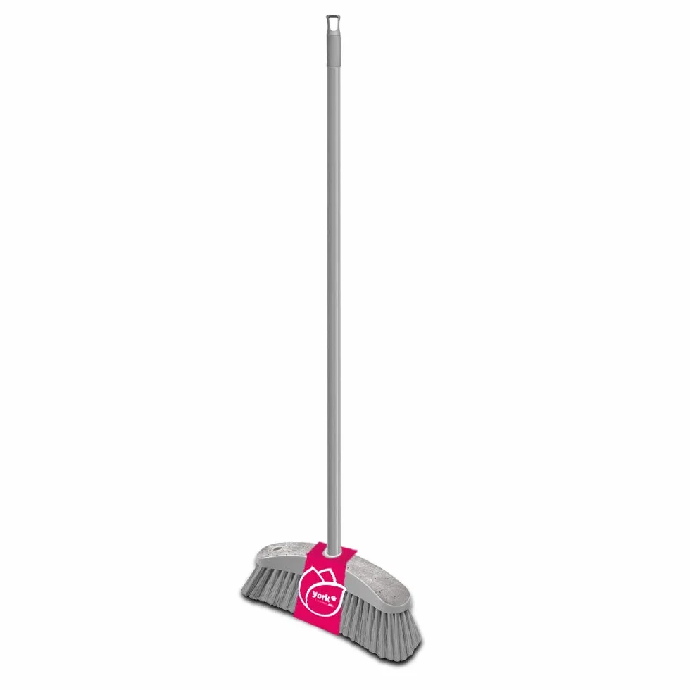 YORK Scopa Manico Lungo 120 cm Setole Fitte Plastica Riciclata e Trucioli Legno Spazzolone Ergonomico per Interni 31 cm