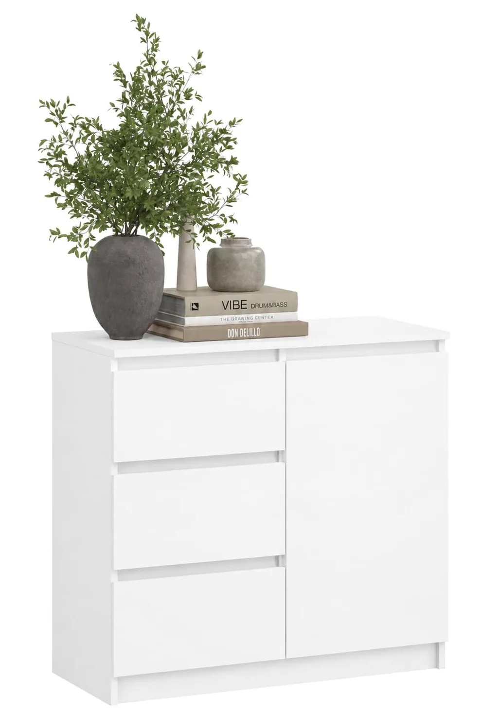 Cassettiera moderna credenza multiuso per camera da letto, corridoio, soggiorno, ufficio, bianco, 80 x 97 x 40 cm, 1 ante 3 cassetti)