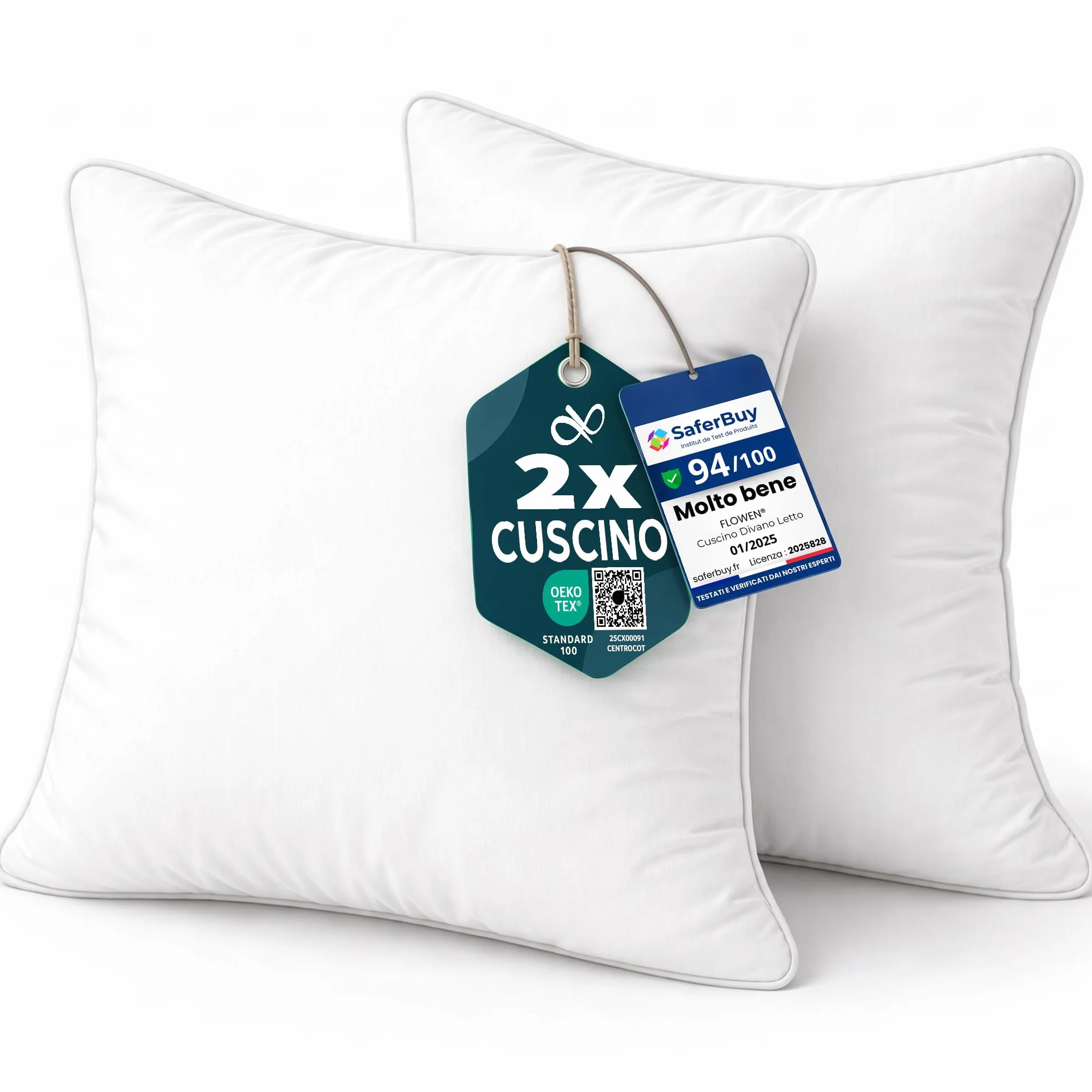 Flowen Cuscini Decorativi 45x45 Morbidi Microfibra Bianca Anallergici Antiacaro 2 Pezzi
