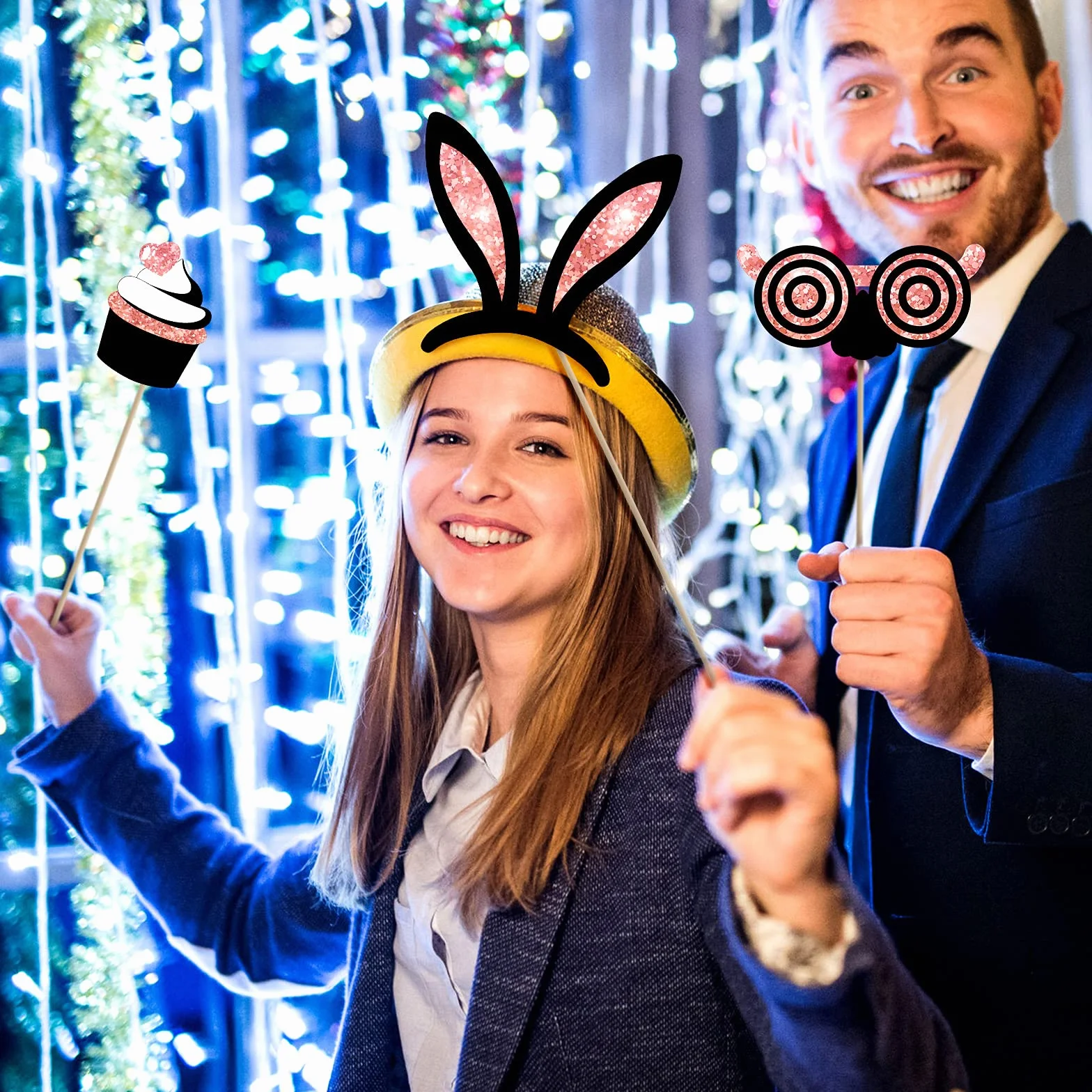 24 Pezzi Foto Props per Feste Foto Booth Compleanno Accessori Cappelli, Bicchiere di Vino, Rossetto, Cravatta, Corone e Altro per Festa di Varietà Compleanno Matrimoni (Rosa Oro)