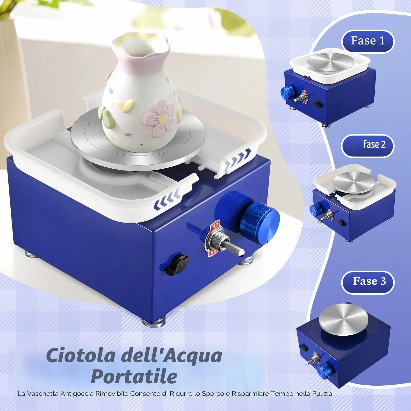 Tornio per Ceramica, Tornio per Argilla 2000 RPM velocità Regolabile Ruota di Ceramica Elettrica con Bacinella Staccabile e Strumenti di Argilla Fai-da-Te, Tornio Ceramica per Bambini e Adulti