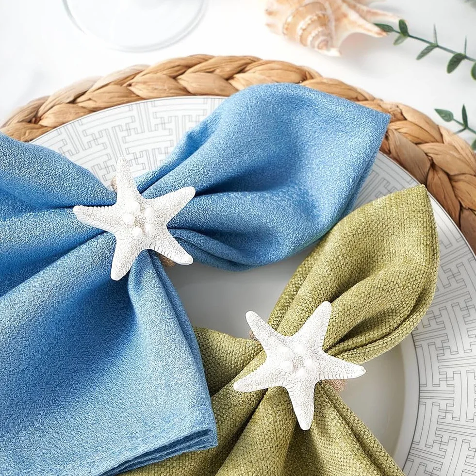 Set di 12 Portatovaglioli, Anelli per Tovaglioli con Stelle Marine Spinose per Decorazioni da Tavola, Porta Tovaglioli con Stelle Marine per Decorazioni da Collezione