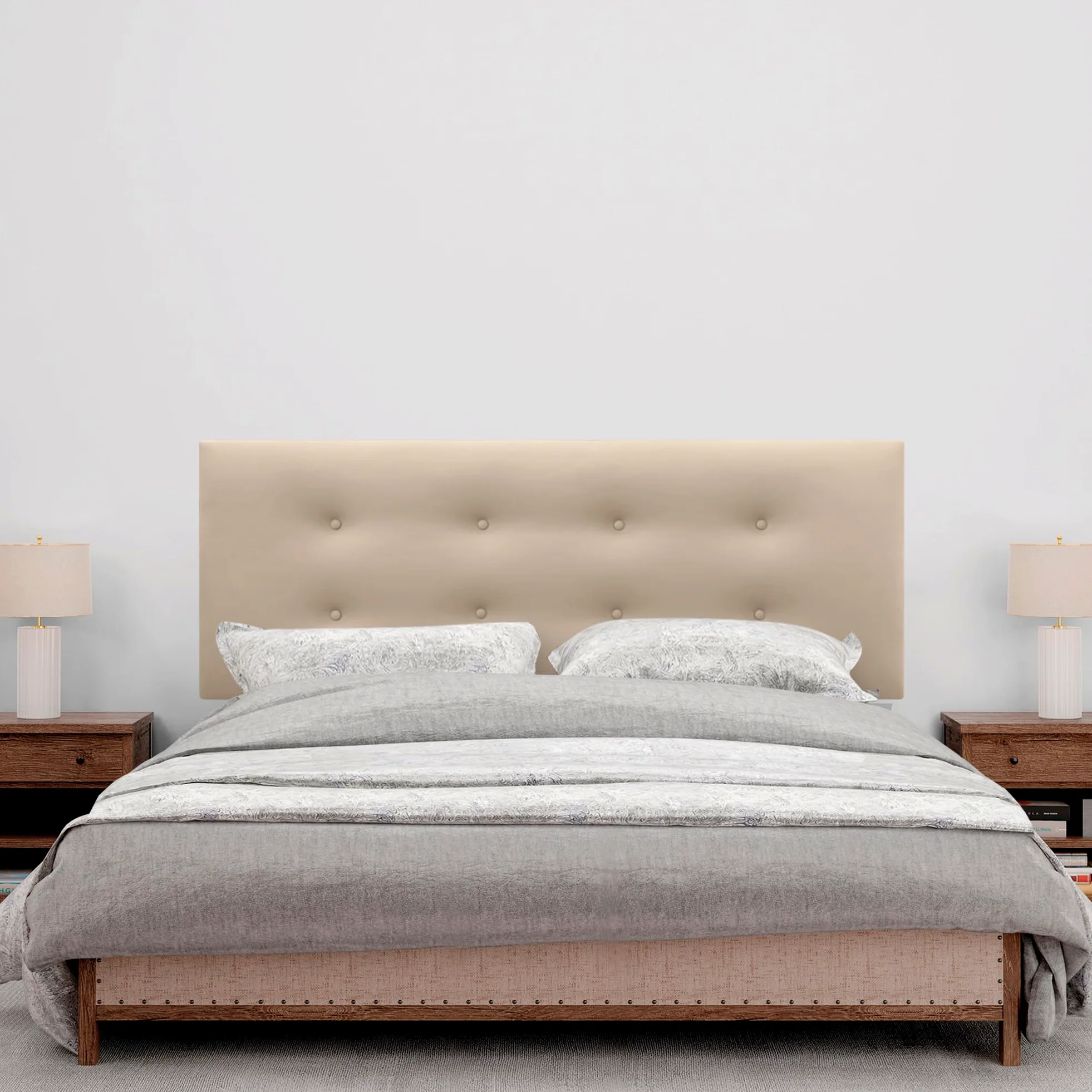 DHOME Testiera in Similpelle o Tessuto AQUALINE Pro con 2 file di Bottoni e Gambe Testiera Imbottita per Letto di Lusso (160x105cm con gambe (Letti 150/160), Similpelle Beige)