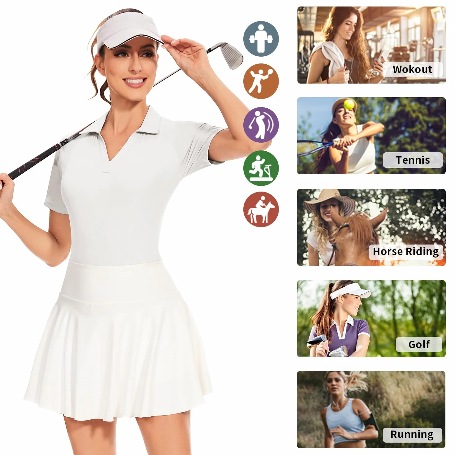 Soneven Polo Donna Collo a V Manica Corta/Senza Maniche T-Shirt Sportive a Costine Traspiranti ad Asciugatura Rapida Camicia Funzionale per Golf Tennis