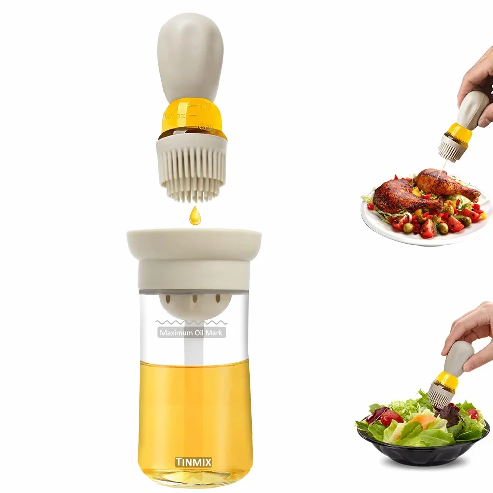 Dispenser di olio con spazzola per barbecue, contenitore per olio e dispenser e spazzola in silicone per cucina, barbecue, grigliate, cottura e cottura TOB21 TOB21S (Ob21s-grigio)