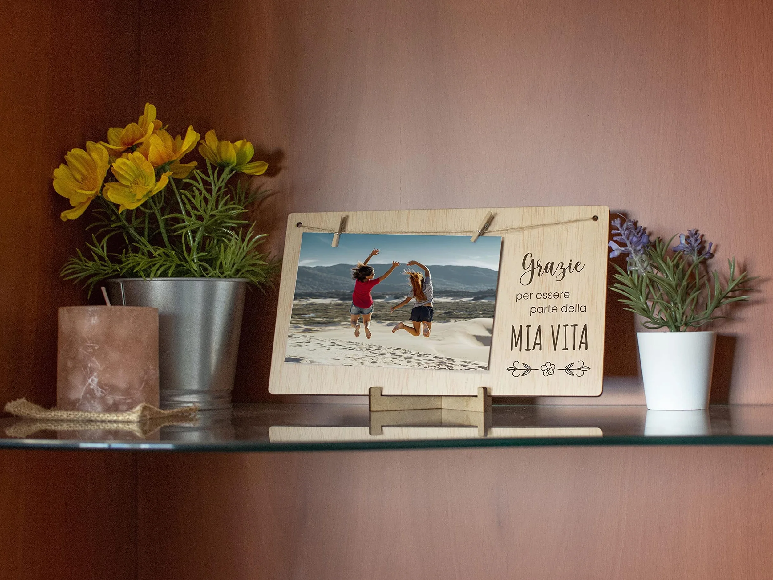 CONTRAXT Portafoto con clip in legno, regalo cornice foto tavolo parete