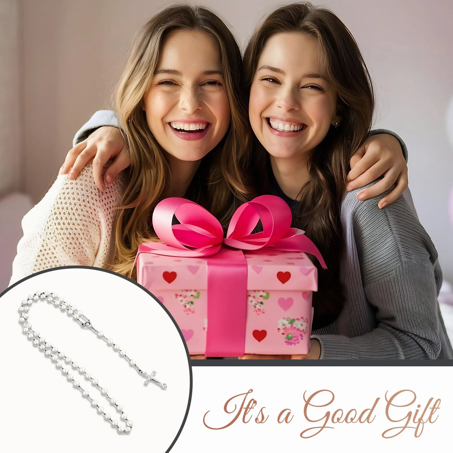 Collana di Rosario per Donne con Perline Artificiali, Stile Monocromatico, Regalo Spirituale per Donne