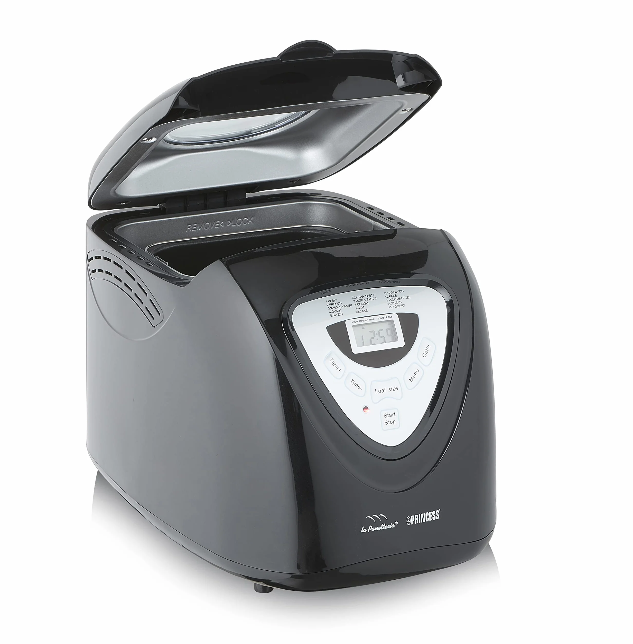 Princess Macchina Per Il Pane Black, 600 Watt, Grande Capienza 0.9 Kg, 15 Programmi Di Cottura, Modalità Senza Glutine, Ottima Per Intolleranze, Allergie O Diete Speciali, Cuoci Pane E Dolci, Nero