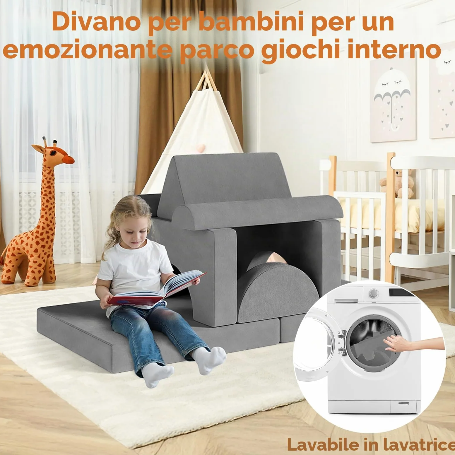 MAMIZO Divano da Gioco per Bambini, DivanoModulare per Bambini con 15PCS Modulo, Poltrona Letto bambino, Divano Trasformabile in Schiuma per bambino, per Camera da Letto, Sala Giochi