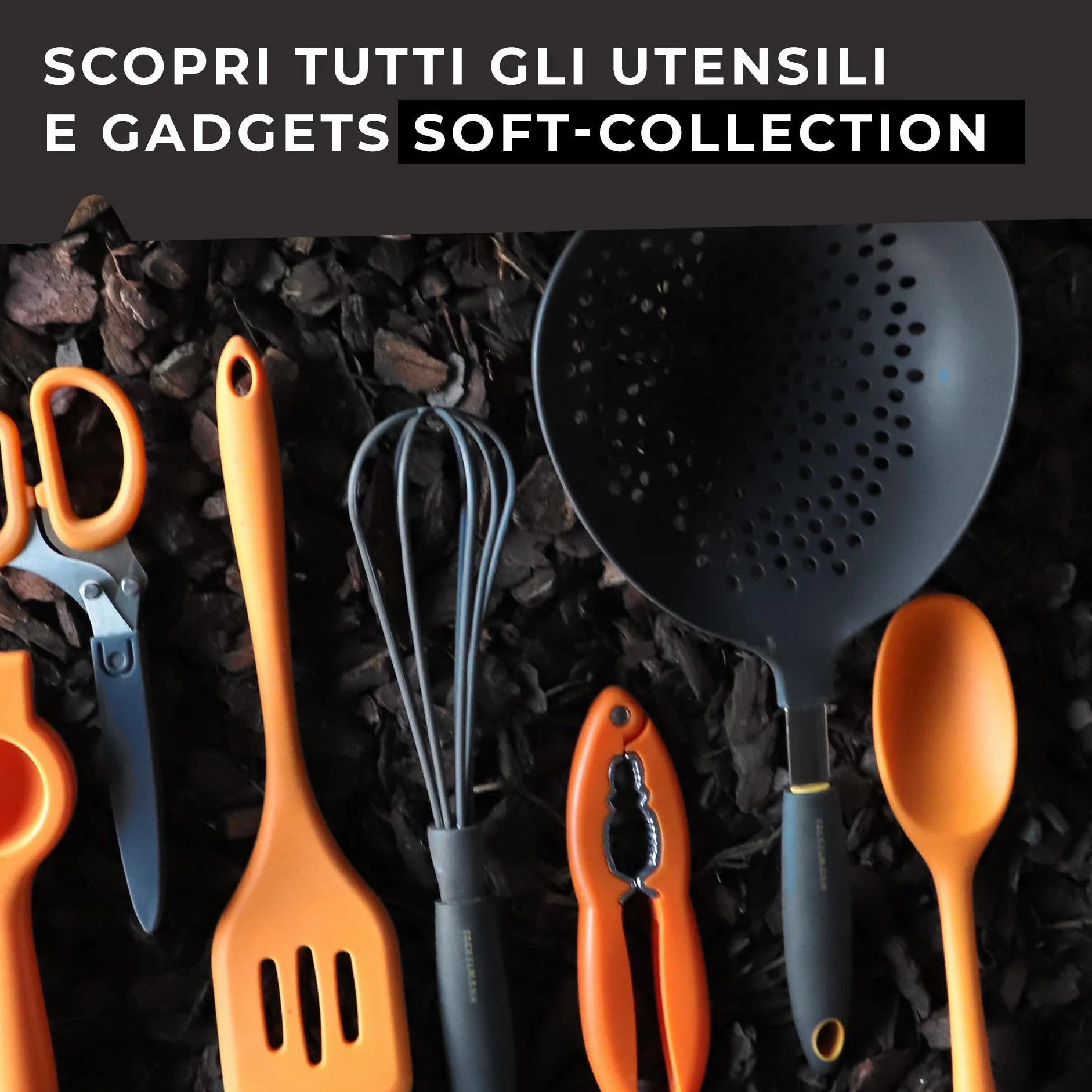 Paletta fritti forata in silicone, 29 x 7 x 1,5 cm, Soft Collection, (colore: nero o arancione), quantità: 1 pezzo.