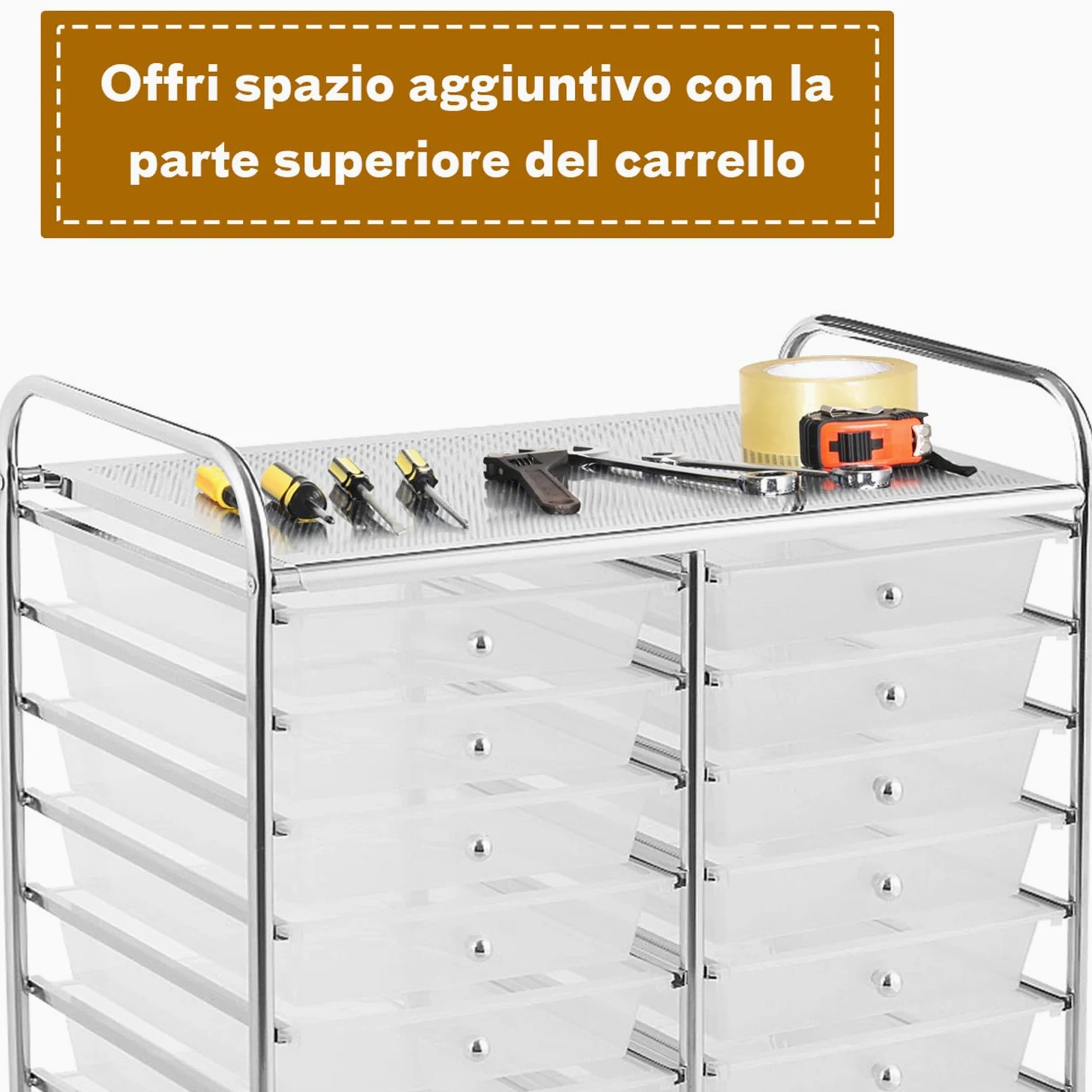 COSTWAY Carrello di Stoccaggio con 20 Cassetti, Carrello portaoggetti con 4 Ruote, Carrello Multiuso per Scuola Ufficio Cucina, 64 x 39 x 88 cm (Trasparente)