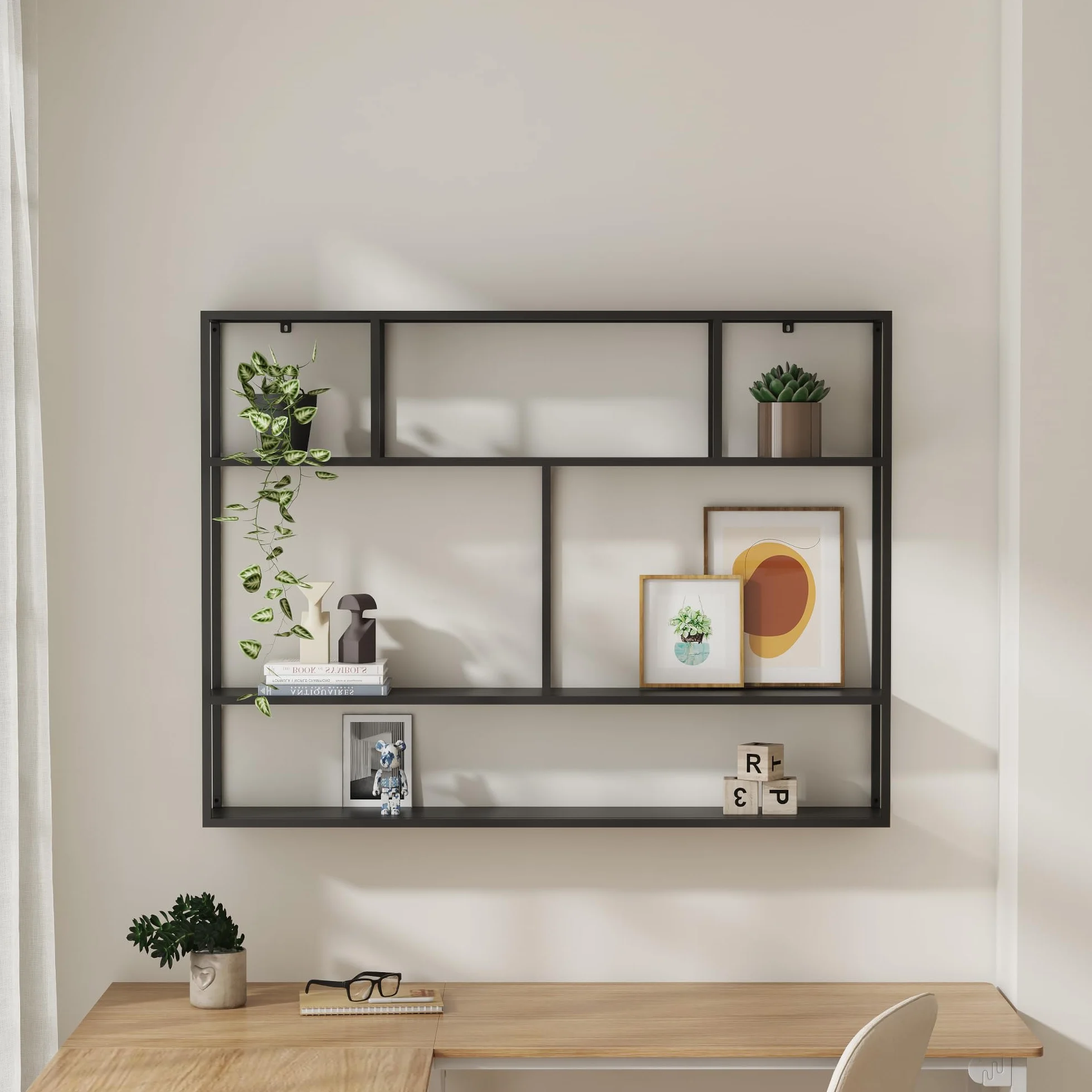 [en.casa] Scaffale da Parete con Scomparti Aperti Scaffale Pensile in Acciaio Mensola da Muro Libreria da Parete Stile Industriale 90 x 120 x 18 cm - Nero, opaco