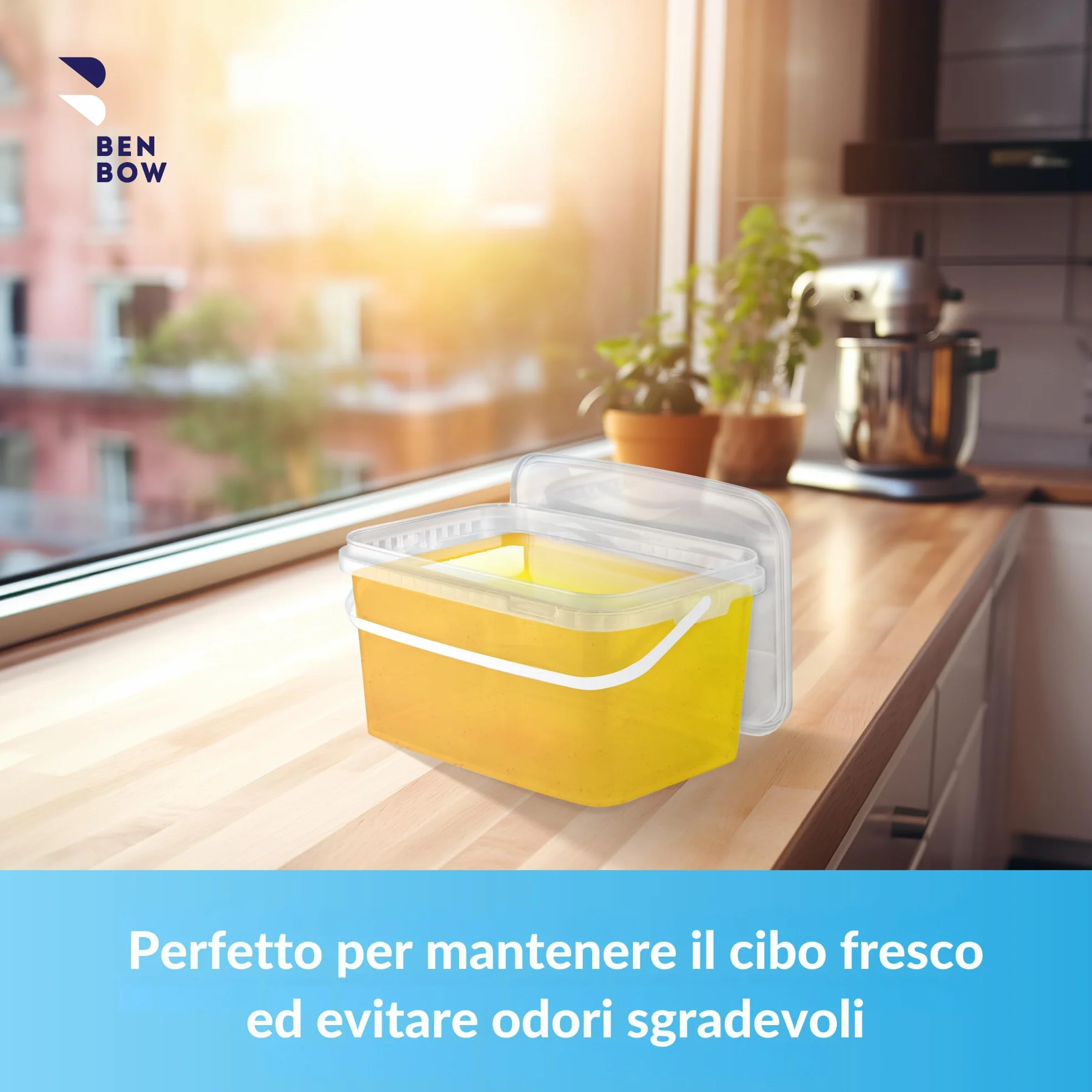 BenBow Secchio rettangolare con coperchio 10x 5l trasparente - adatto al contatto con alimenti, contenitore di plastica impilabile con manico - vuoto