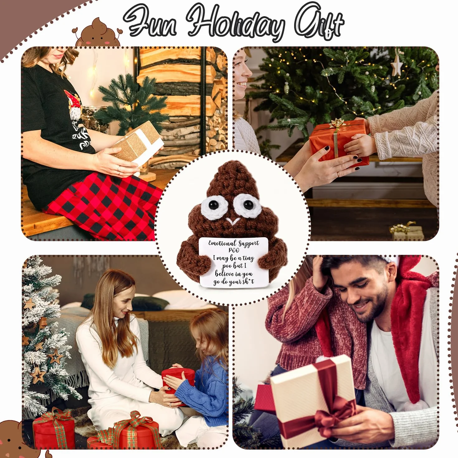 BOXOB Mini Divertente Cacca Positiva, Interessante Bambola di Cacca di Lana Lavorata a Maglia da 7,5cm Bambola di Cacca per Regali di Compleanno Decorazione per Feste di Incoraggiamento (Marrone)