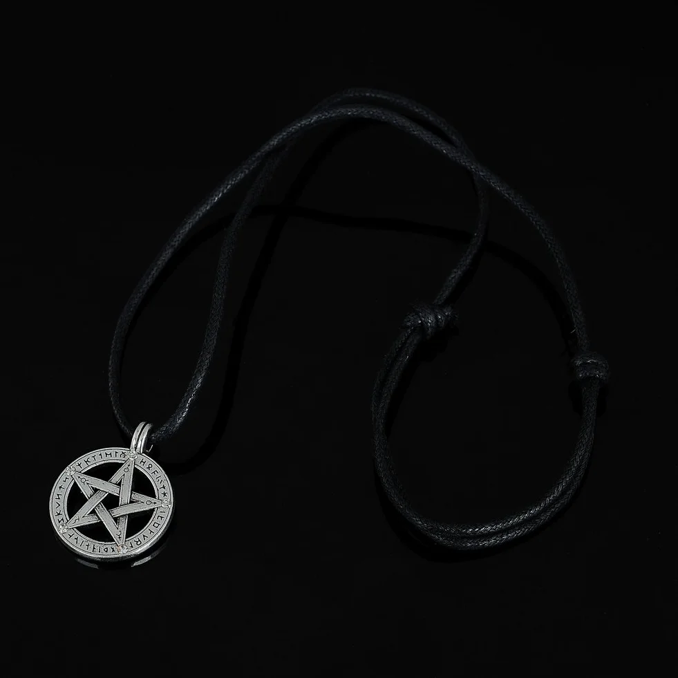 Collana da uomo pentacolo ciondolo amuleto protezione corda pelle
