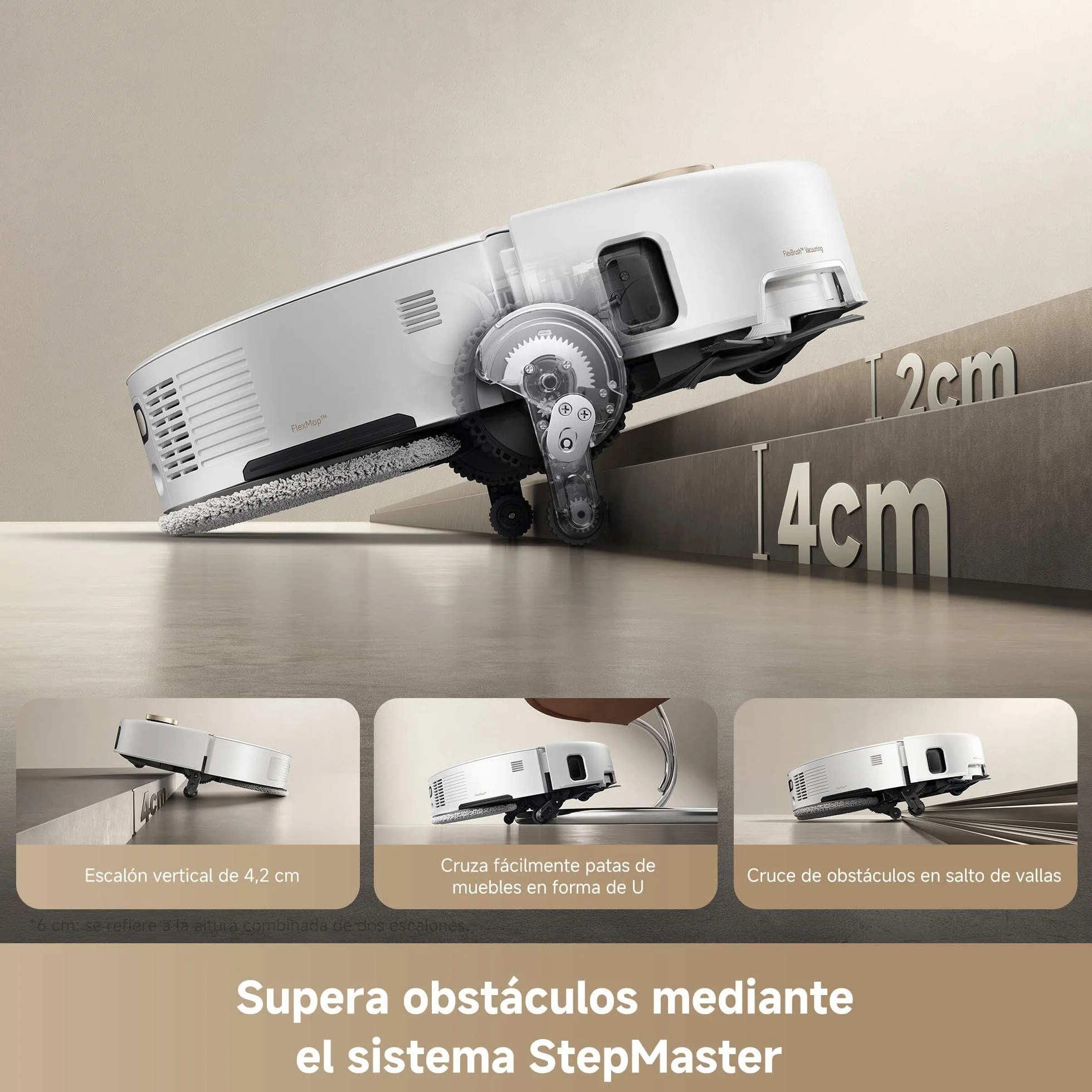 Mova V50 Ultra Complete Robot Aspirapolvere e Lavapavimenti, Potenza di Aspirazione da 24.000 Pa, con Svuotamento Automatico, Lavaggio Termico con Sistema Aoppia Soluzione, Sistema StepMaster, Bianco