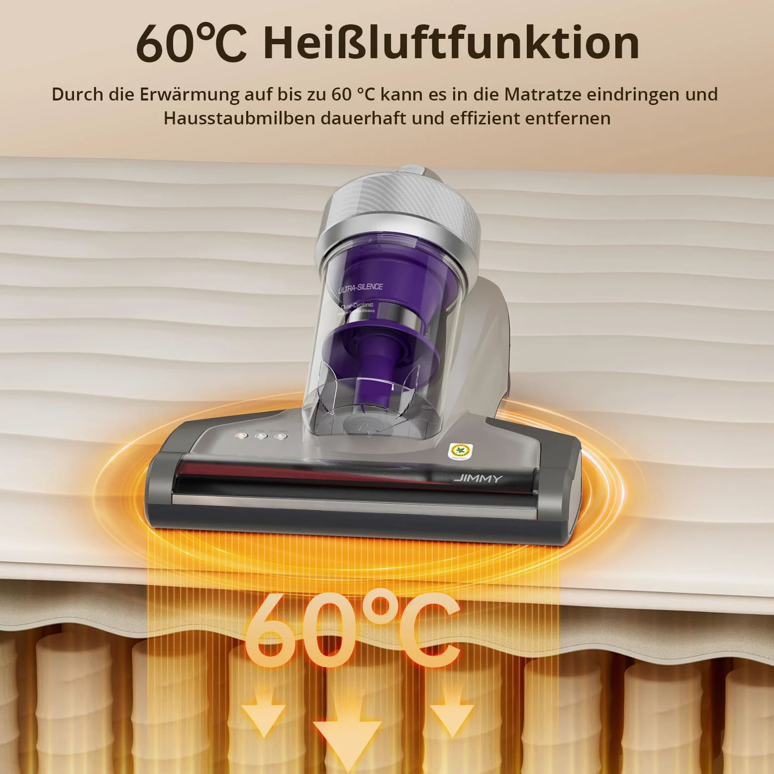 Jimmy JV35 Aspiratore per Materassi con Sterilizzazione UV, 700W 14Kpa Battimaterasso Antiacaro, Filtro HEPA, Sistema di Filtrazione Dual-Cyclonic e Certificato di Qualità