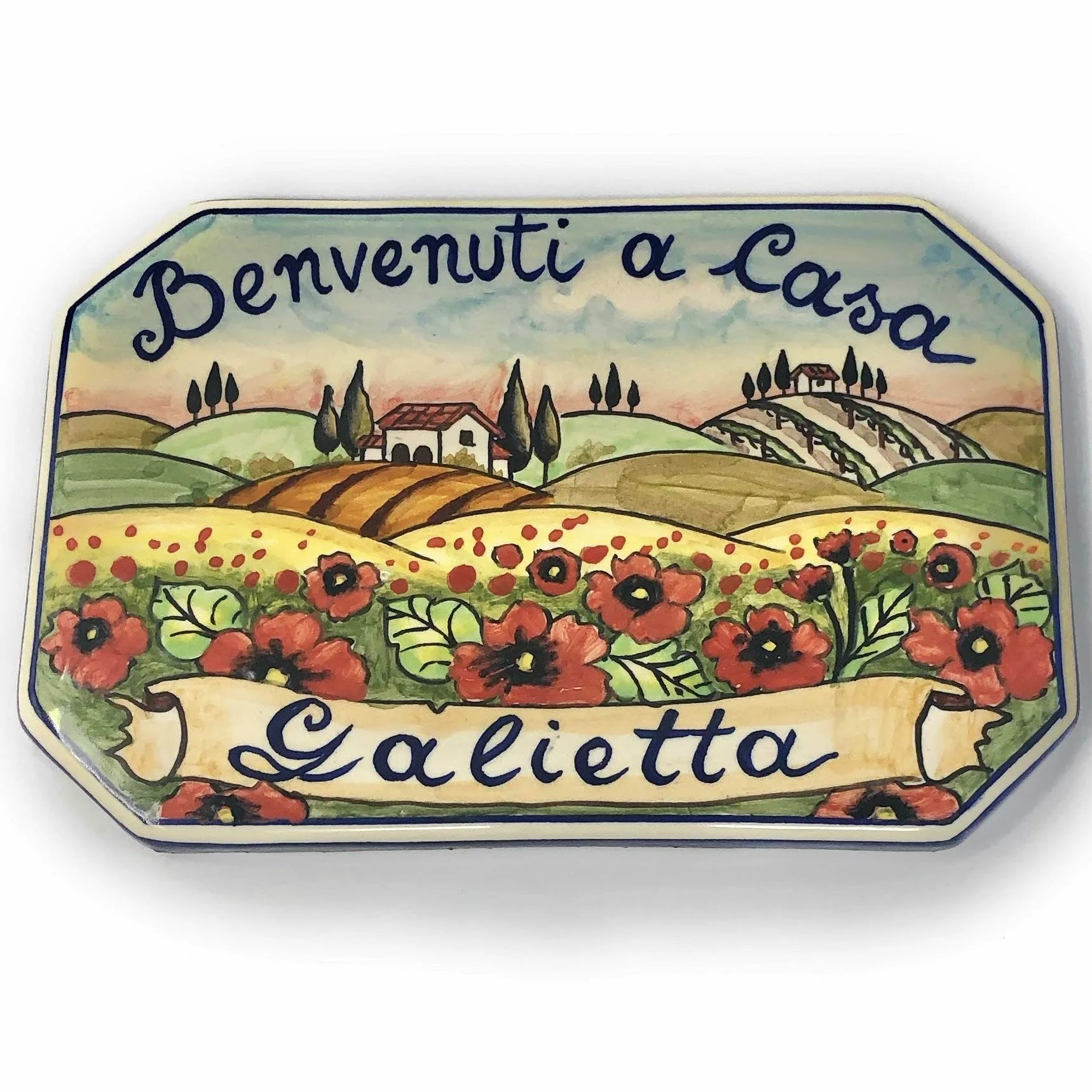 Ceramica italiana artistica numero civico 20x13 personalizzato decorazione paesaggio toscano fatta a mano