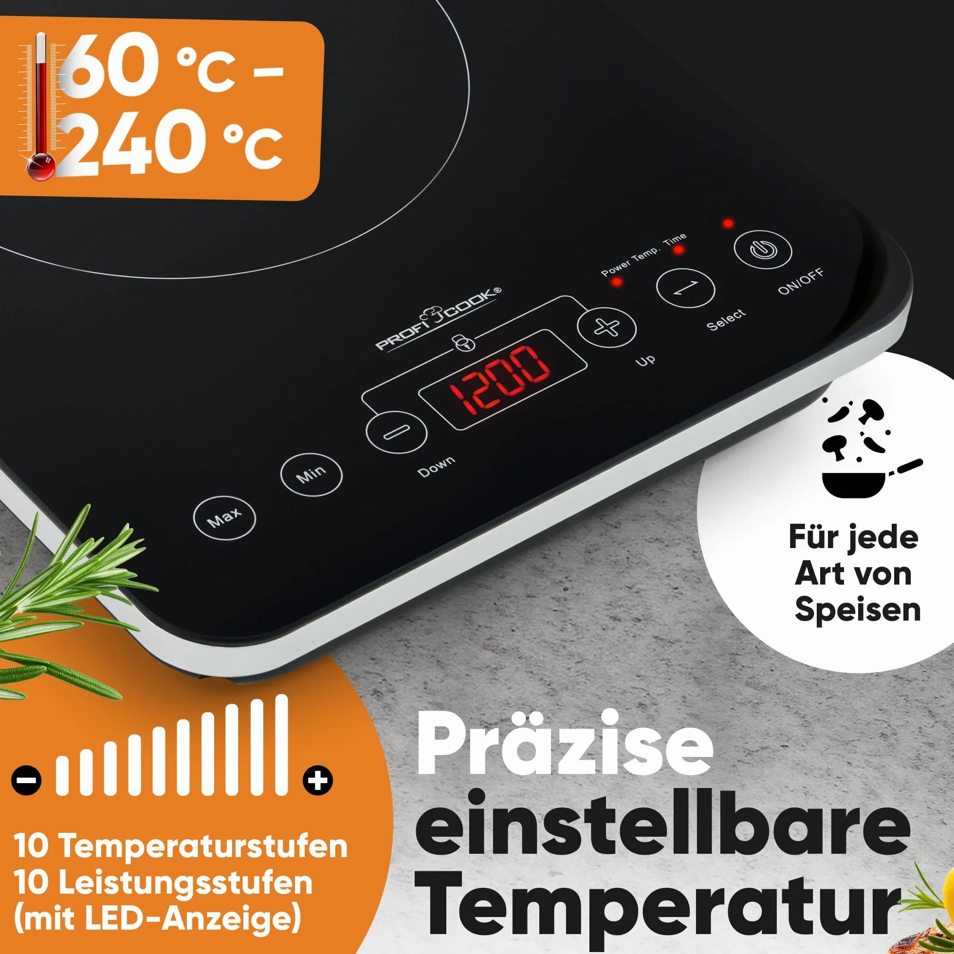 Piastra singola a induzione ProfiCook® | riscaldamento rapido | induzione | Sensor Touch | piano di cottura | 10 livelli di potenza | timer | piano di cottura | PC-EKI 1062